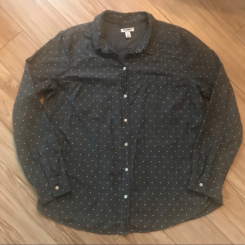 SOLD Old Navy Polka Dot Swiss Dot Button Down Casual Collar Shirt Women’s S Gray